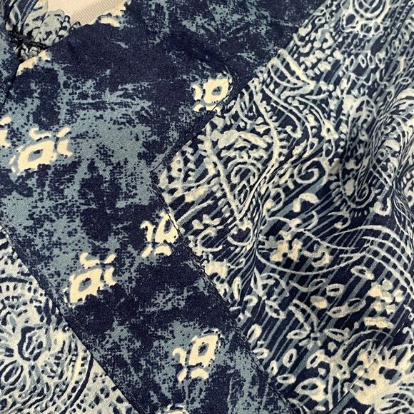 ~ Ecote Lg Boho Crop Top Blue Paisley Pattern Navy Adjustable Convertible Beachy - Picture 15 of 16